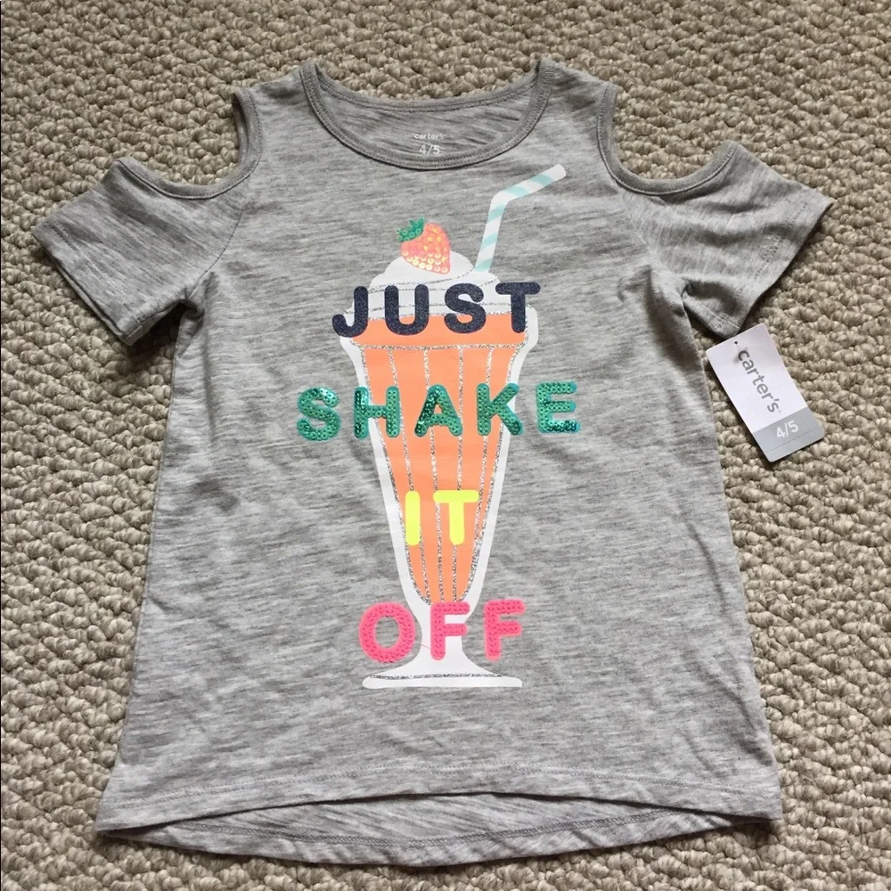 Carter's Girls Cold Shoulder T-Shirt Milkshake Graphic‎ Tee Size 4/5